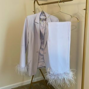 Fashion, nova purple, extra large pants, suit with feathers